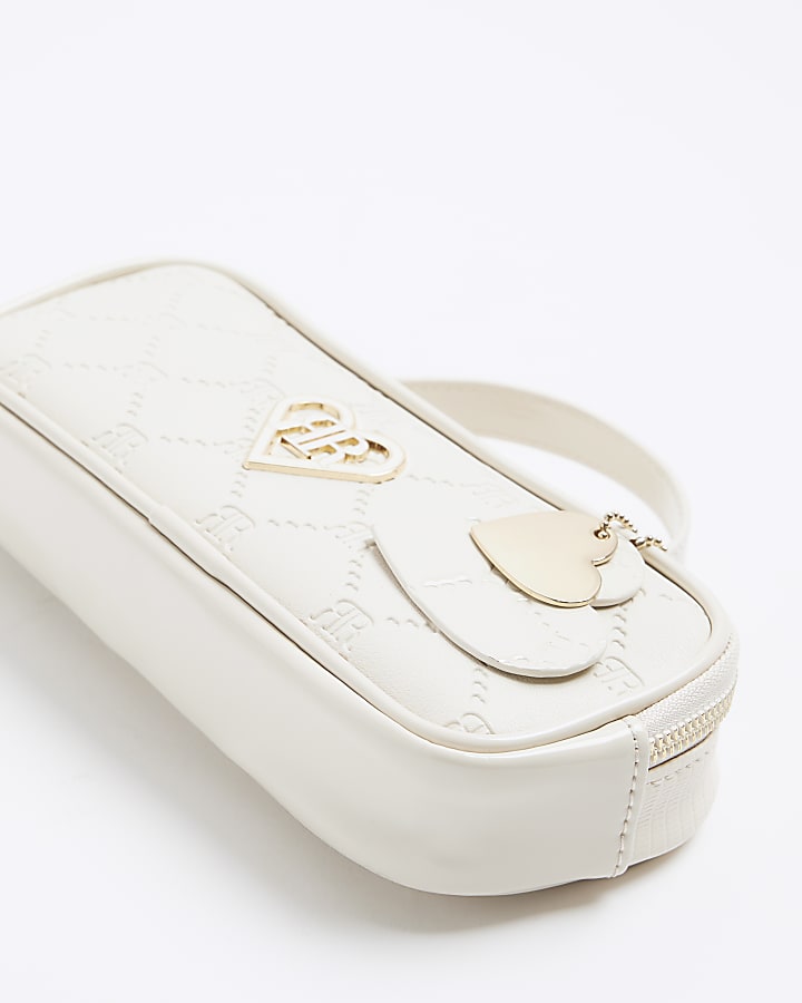 Girls cream embossed monogram pencil case