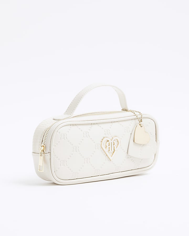 Girls cream embossed monogram pencil case