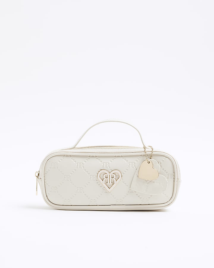 Girls cream embossed monogram pencil case