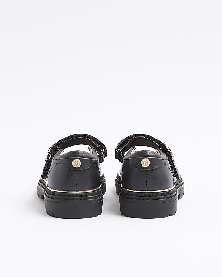 Girls black heart buckle mary jane shoes