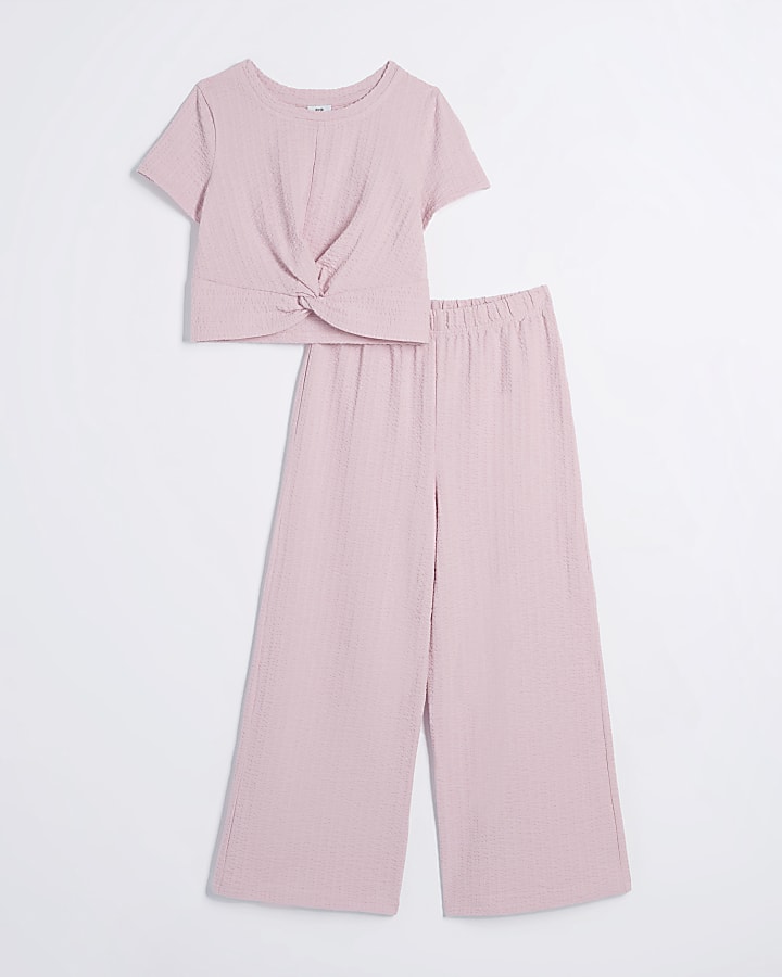 Girls pink knot top and trousers set