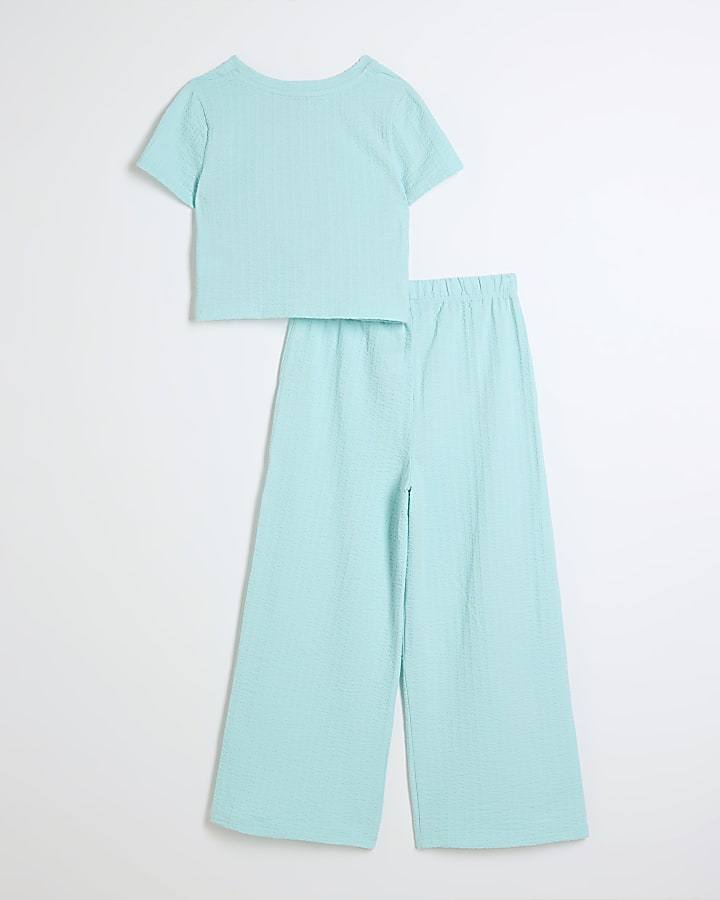 Girls blue knot top and trousers set