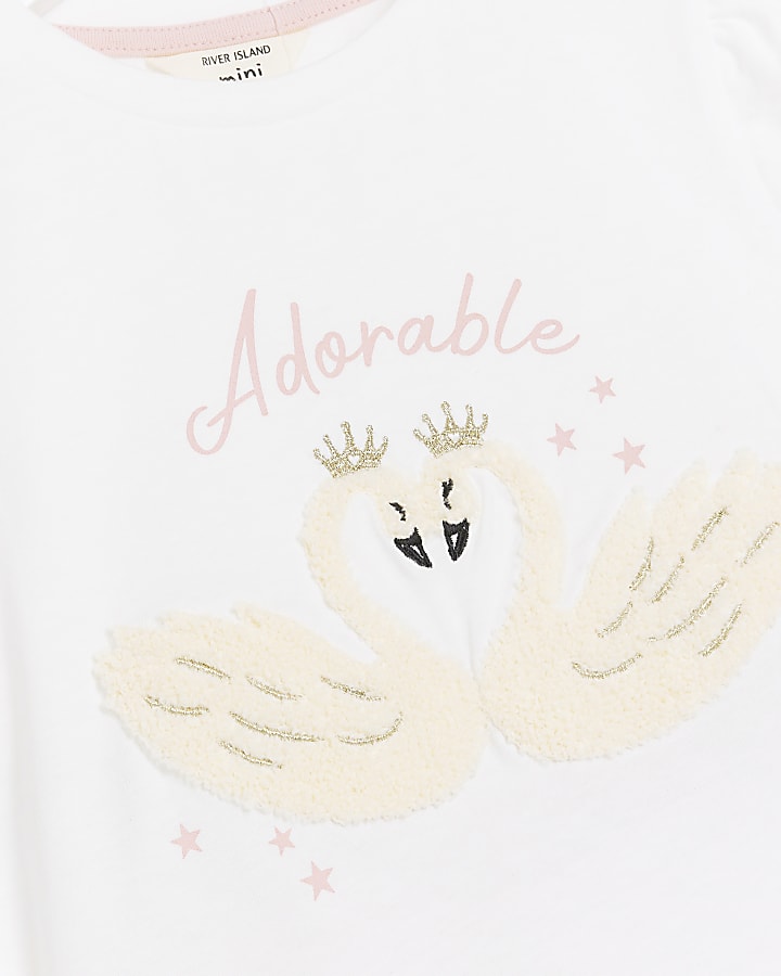 Mini Girls Ecru Swan T-shirt and Leggings Set