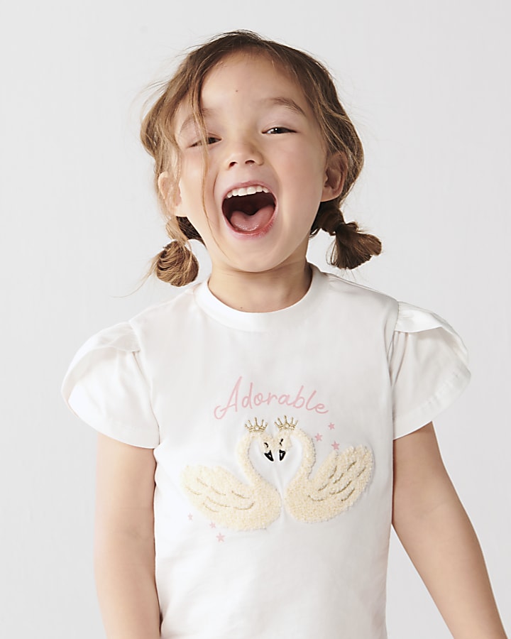 Mini Girls Ecru Swan T-shirt and Leggings Set