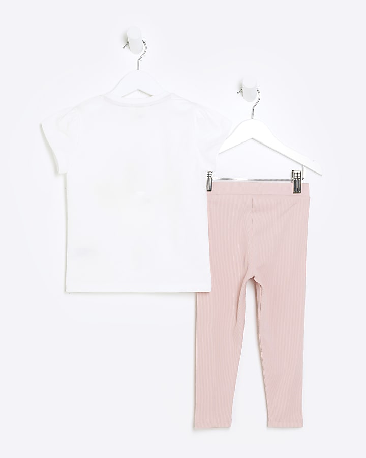 Mini Girls Ecru Swan T-shirt and Leggings Set