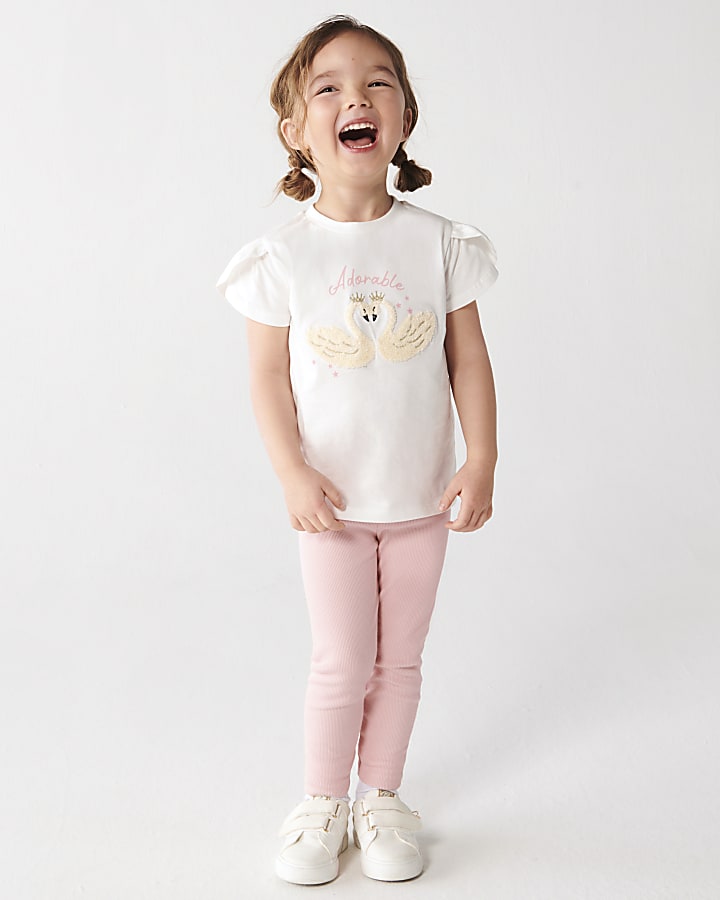 Mini Girls Ecru Swan T-shirt and Leggings Set