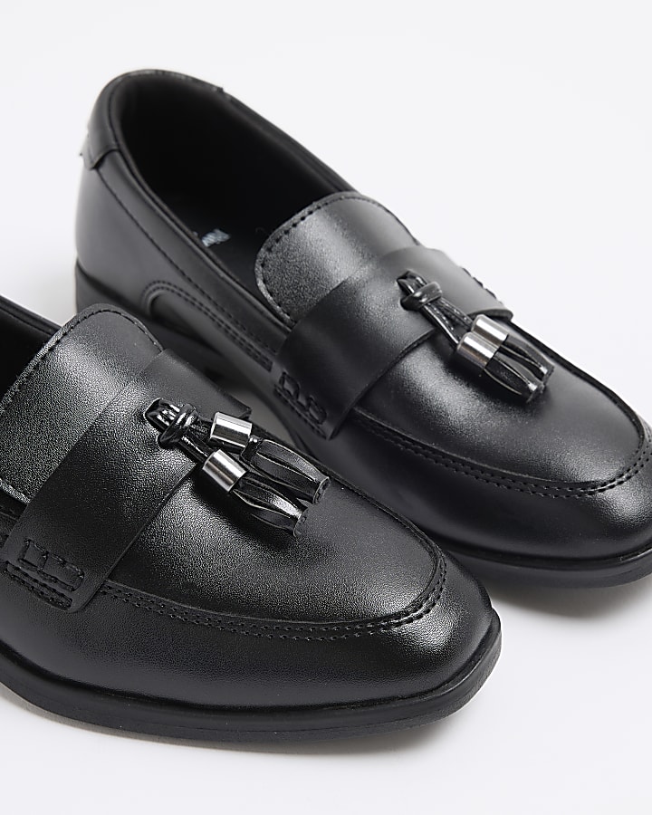 Boys black tassel loafers