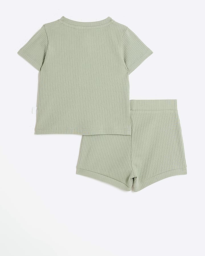 Baby boys khaki ribbed t-shirt and shorts set