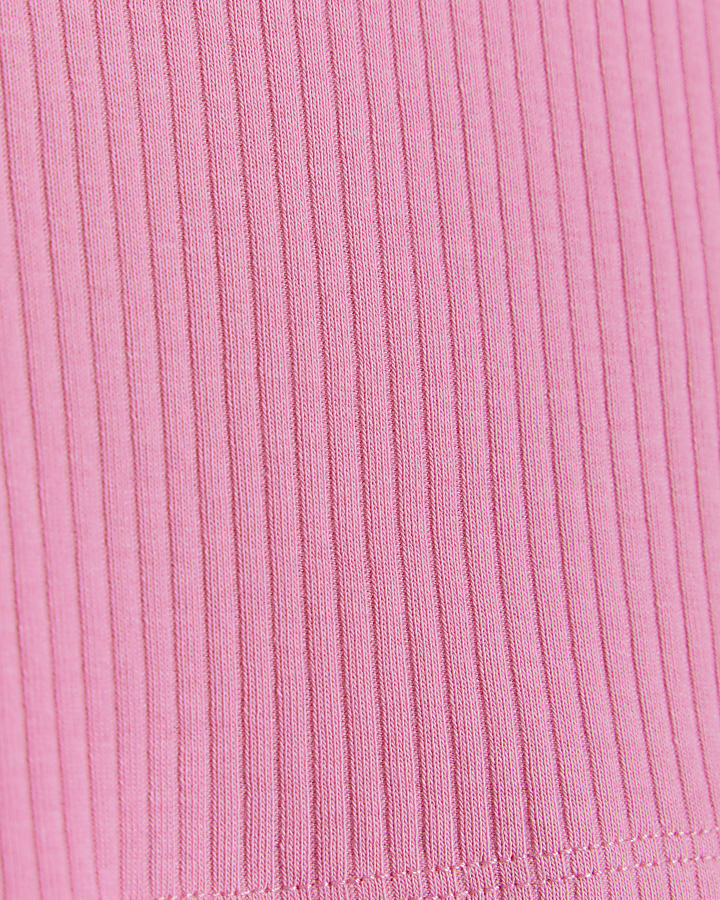 Baby girls pink ribbed frill t-shirt set