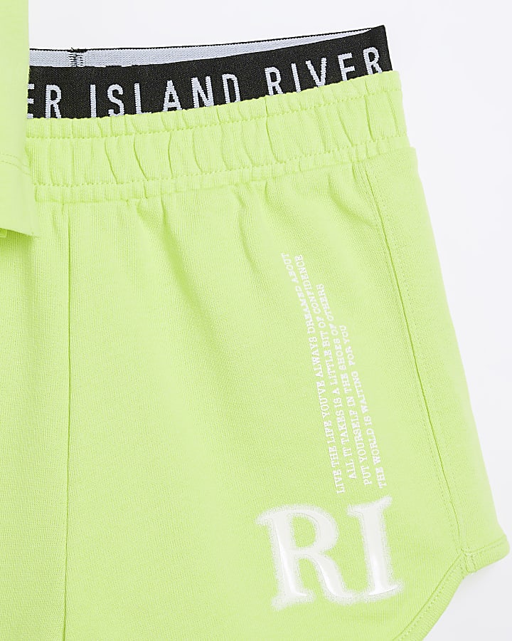 Girls lime iconic runner shorts set