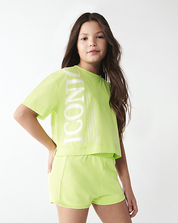 Girls lime iconic runner shorts set