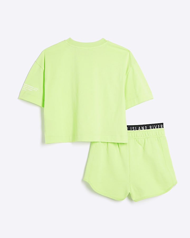 Girls lime iconic runner shorts set