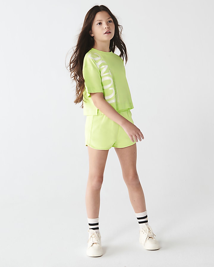 Girls lime iconic runner shorts set