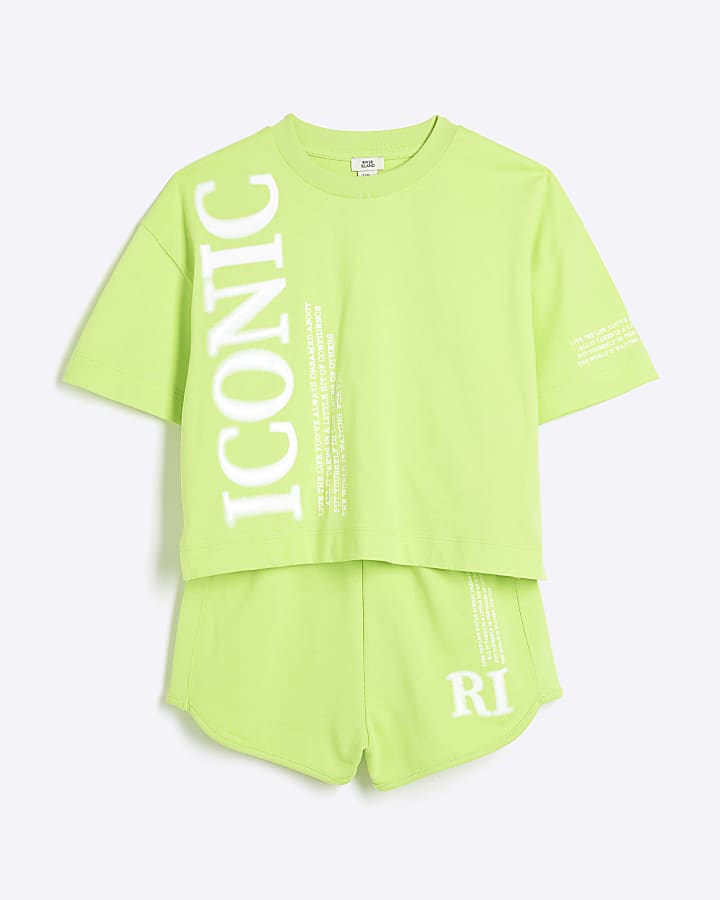 Girls lime iconic runner shorts set