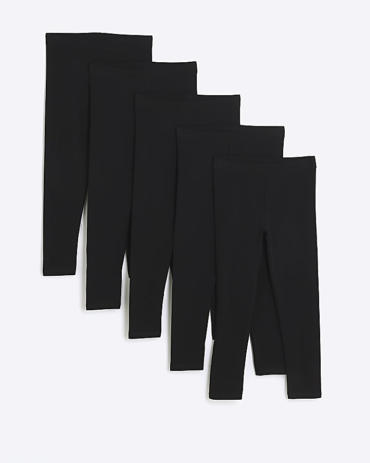 Girls black leggings 5 pack