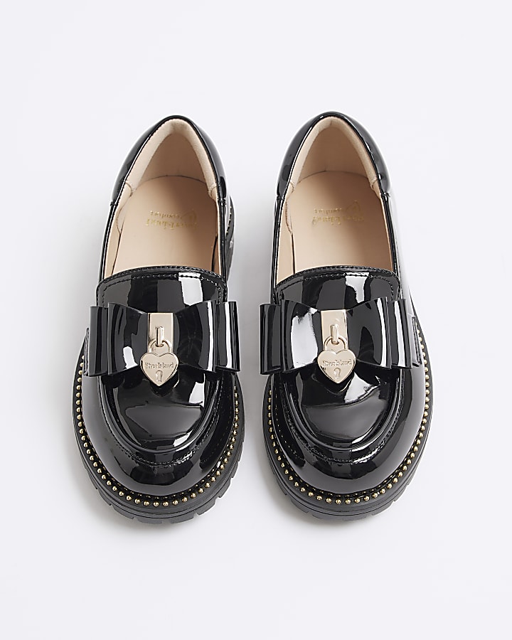 Girls black patent bow loafers