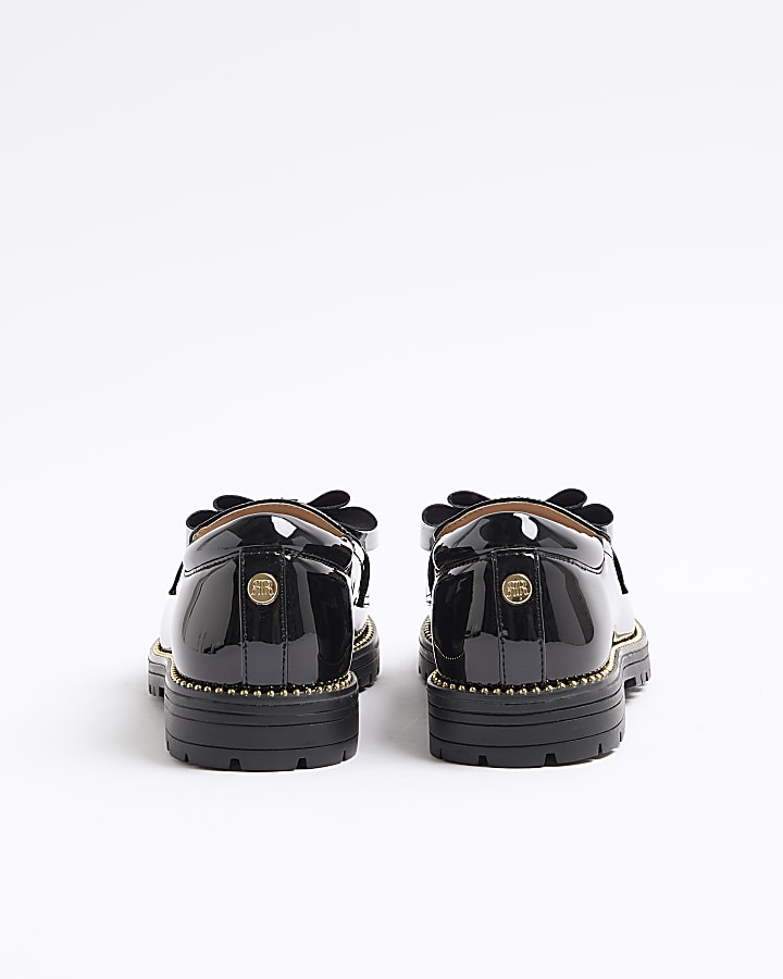 Girls black patent bow loafers