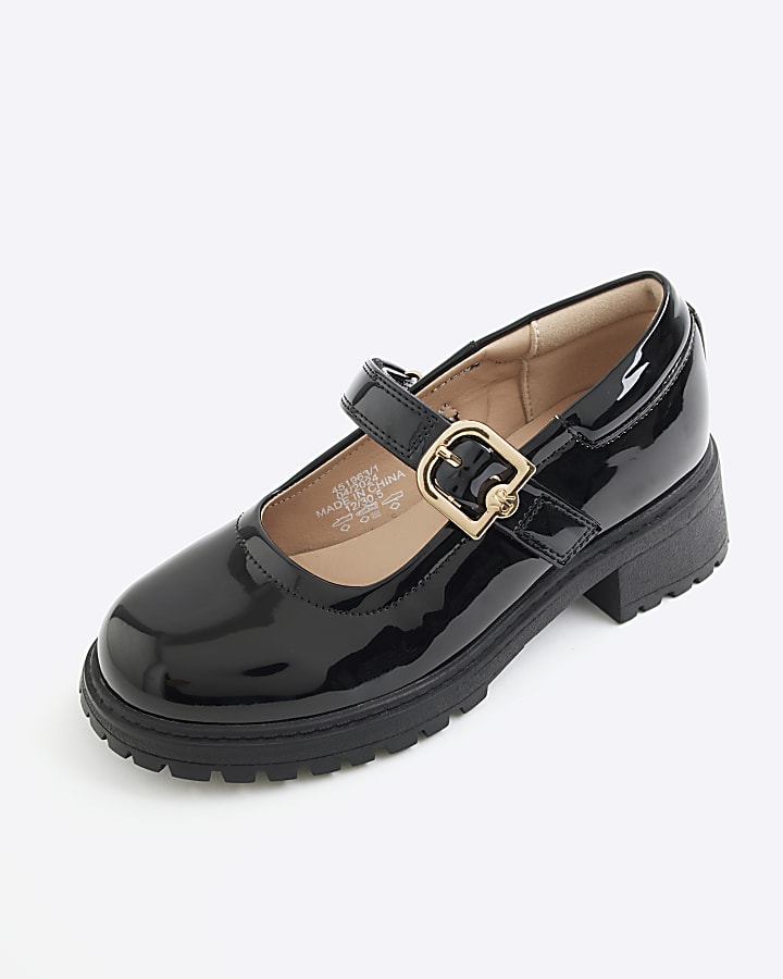 Girls Black Patent Heeled Mary Jane