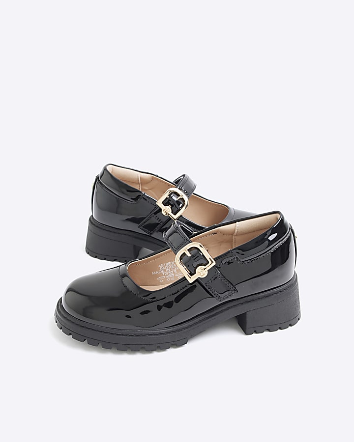 Girls Black Patent Heeled Mary Jane