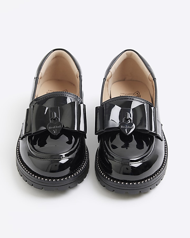 Girls Black Patent Bow Loafers