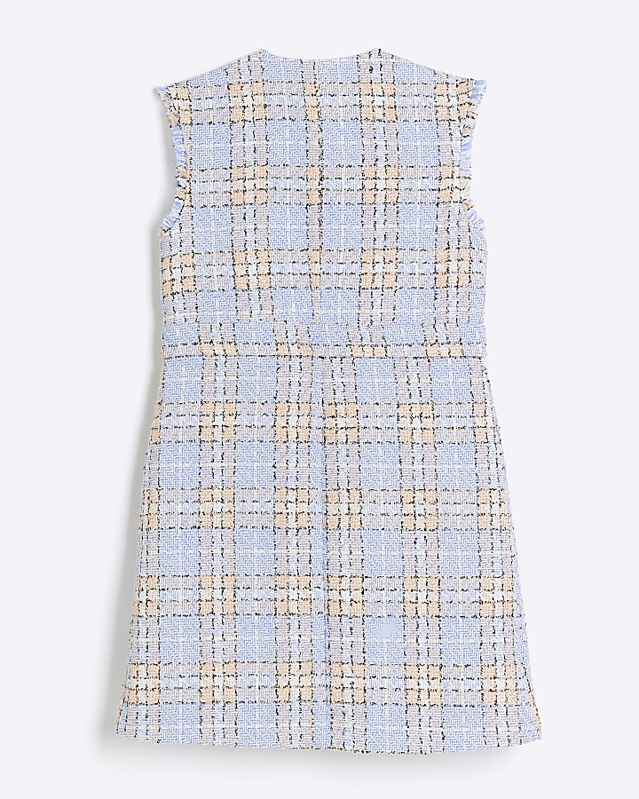 Girls blue check boucle dress