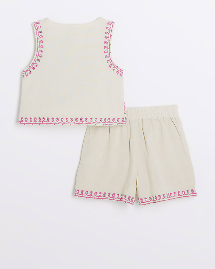 Girls pink embroidered waistcoat set