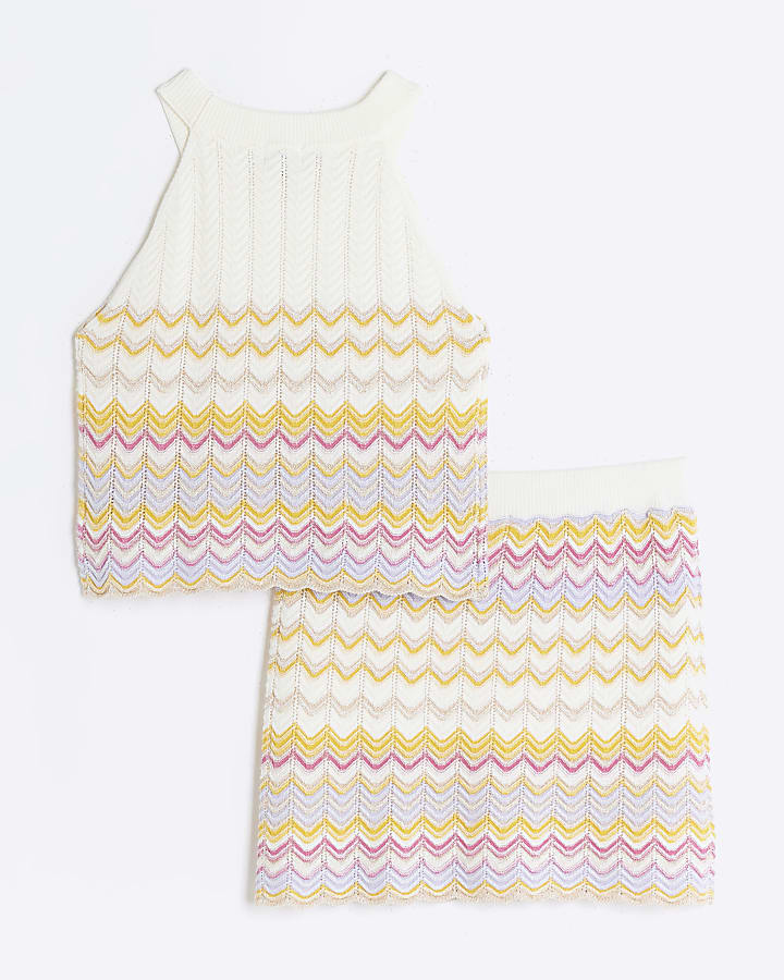 Girls cream chevron skirt set