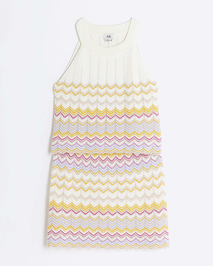 Girls cream chevron skirt set