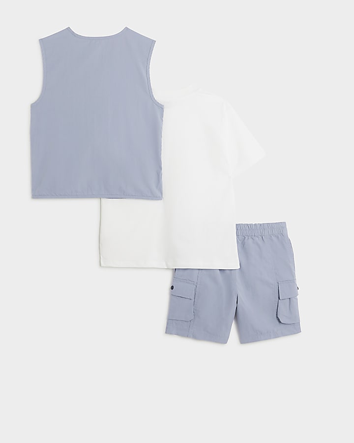 Boys blue gilet and shorts 3 piece set