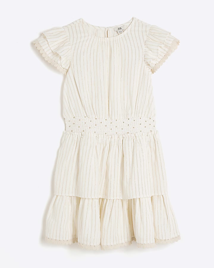 Girls cream glitter tiered dress