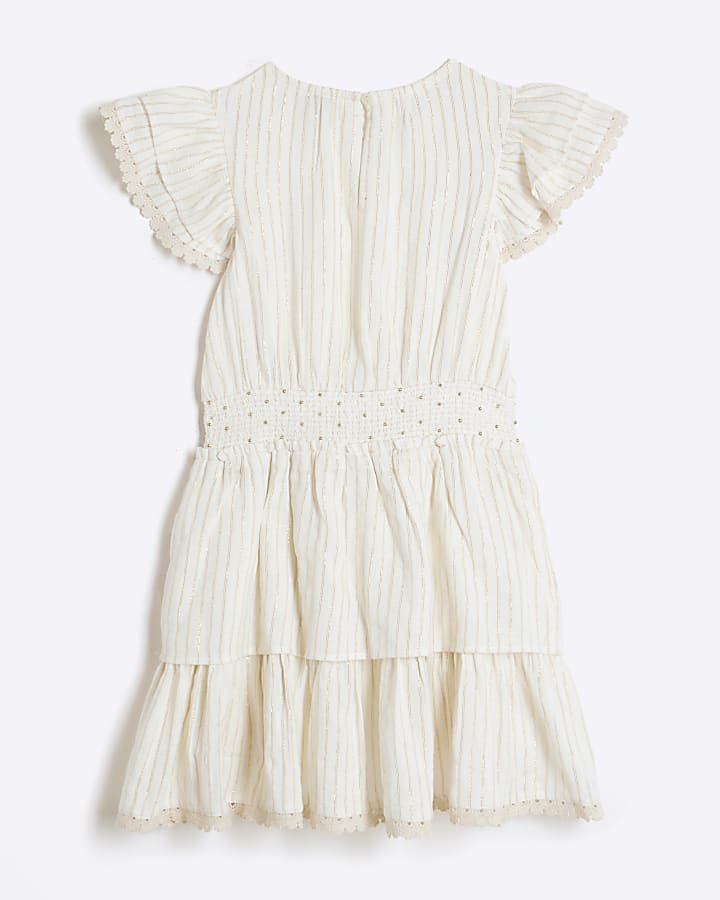 Girls cream glitter tiered dress