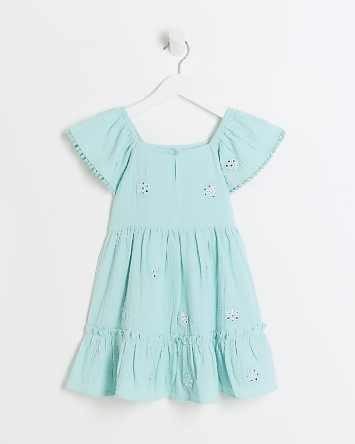 Mini girls blue daisy smock dress