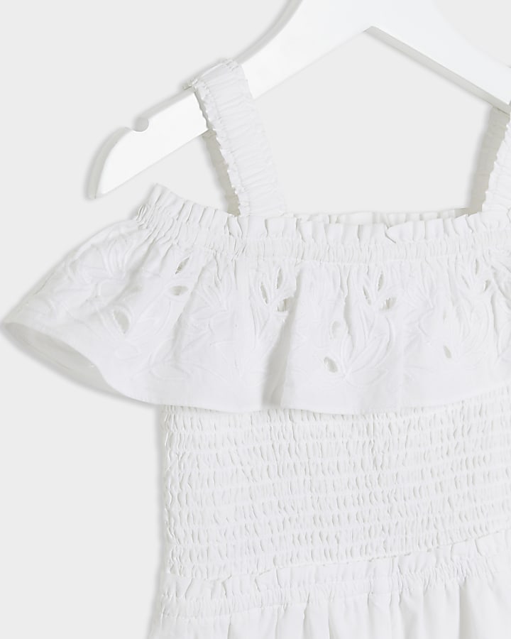 Mini girls white bardot playsuit