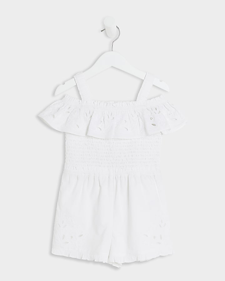 Mini girls white bardot playsuit River Island