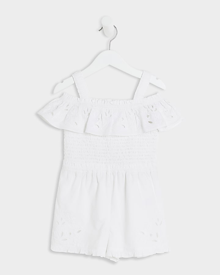 Mini girls white bardot playsuit