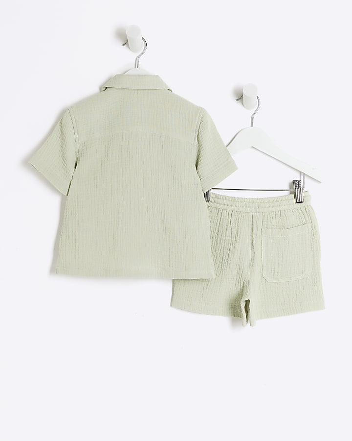 Mini boys green cheesecloth shirt set