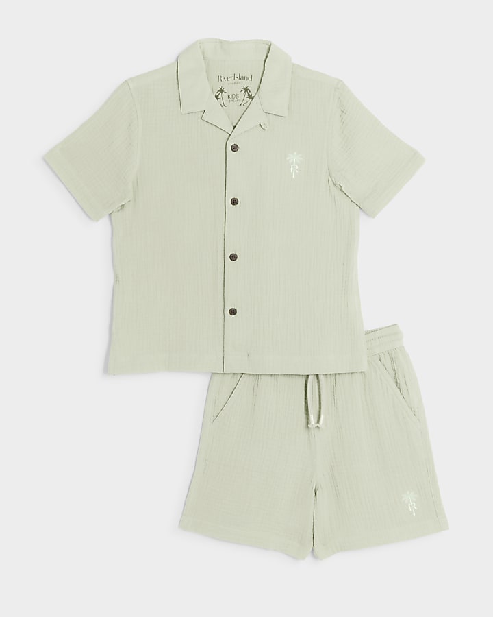 Boys green cheesecloth shirt set