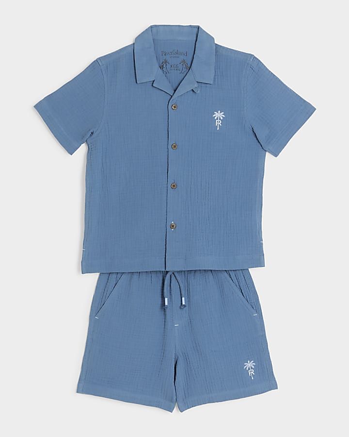 Boys blue cheesecloth shirt set