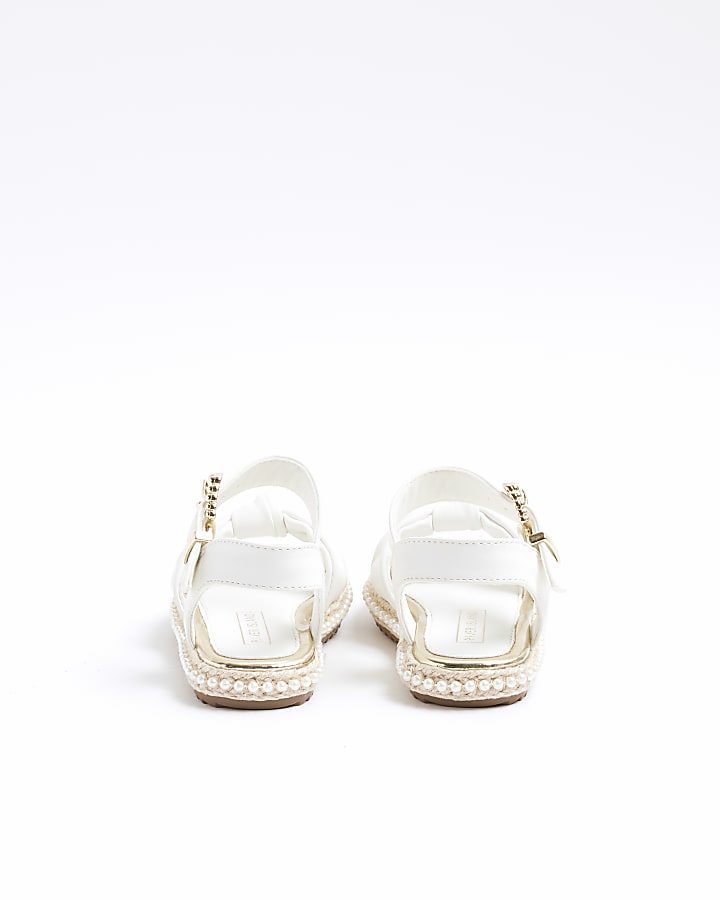 Mini girls white knot espadrille sandals