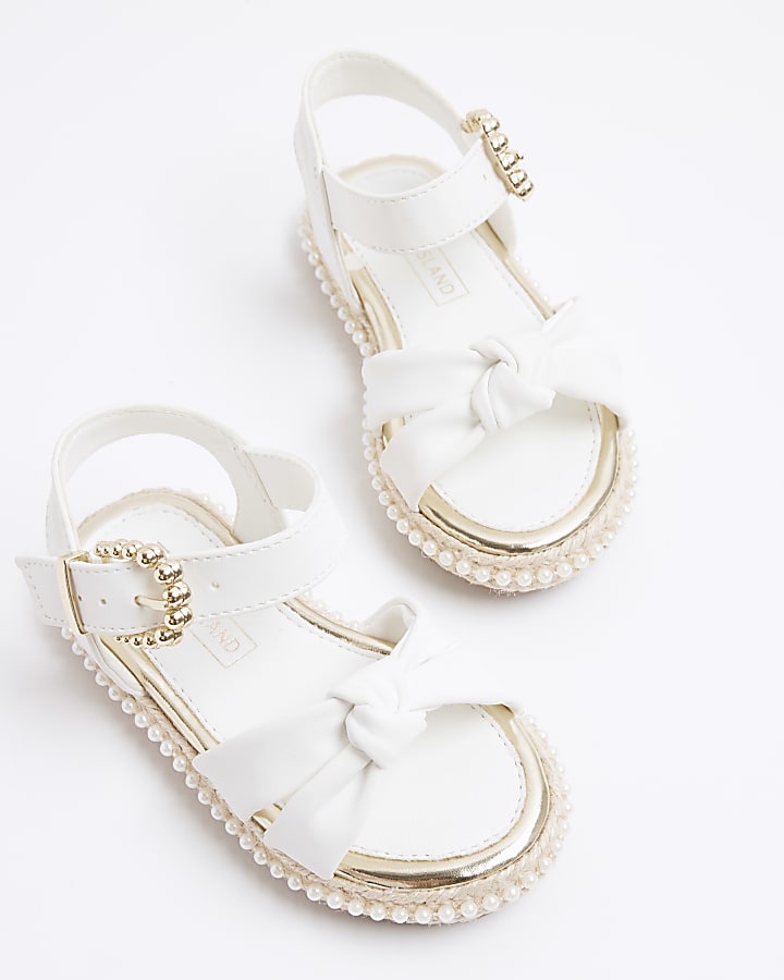 Mini girls white knot espadrille sandals