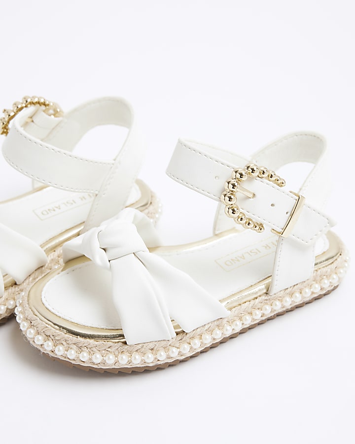 Mini girls white knot espadrille sandals