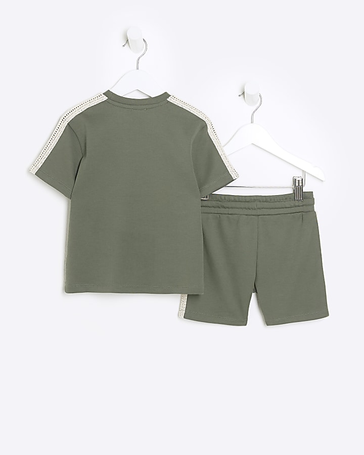 Mini boys green embroidered t-shirt set