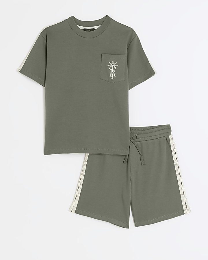 Boys green embroidered t-shirt set