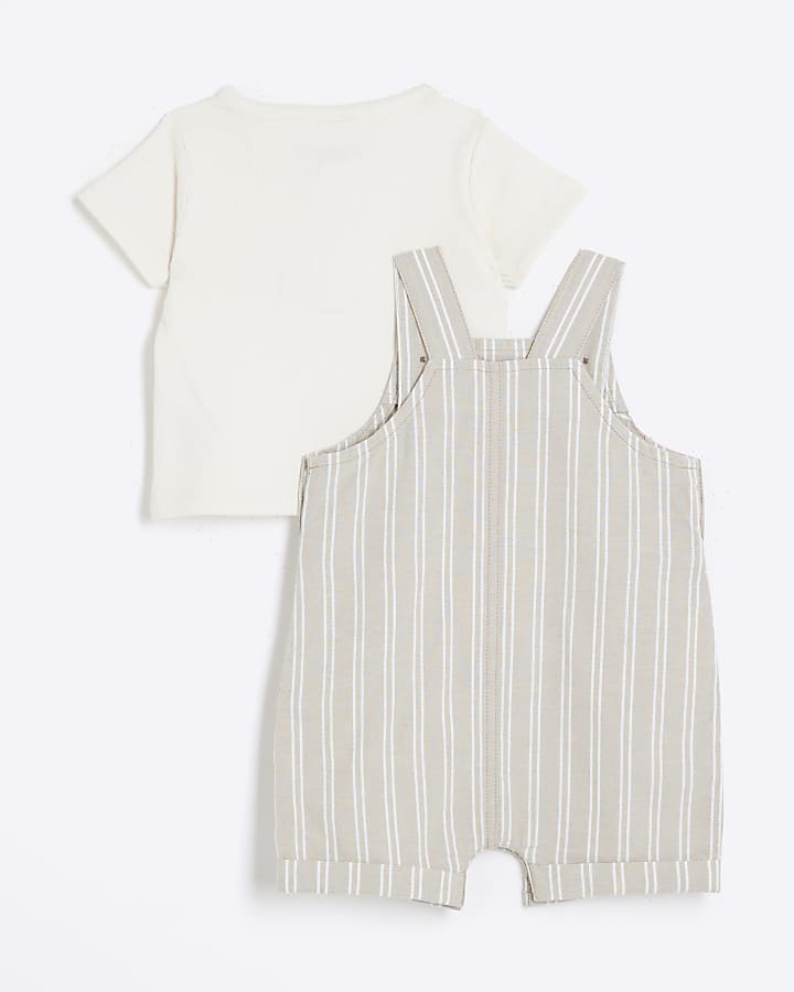 Baby boys beige striped dungarees set