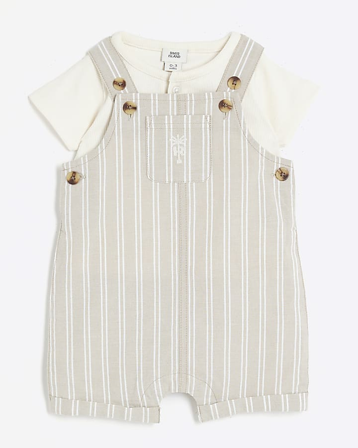 Baby boys beige striped dungarees set