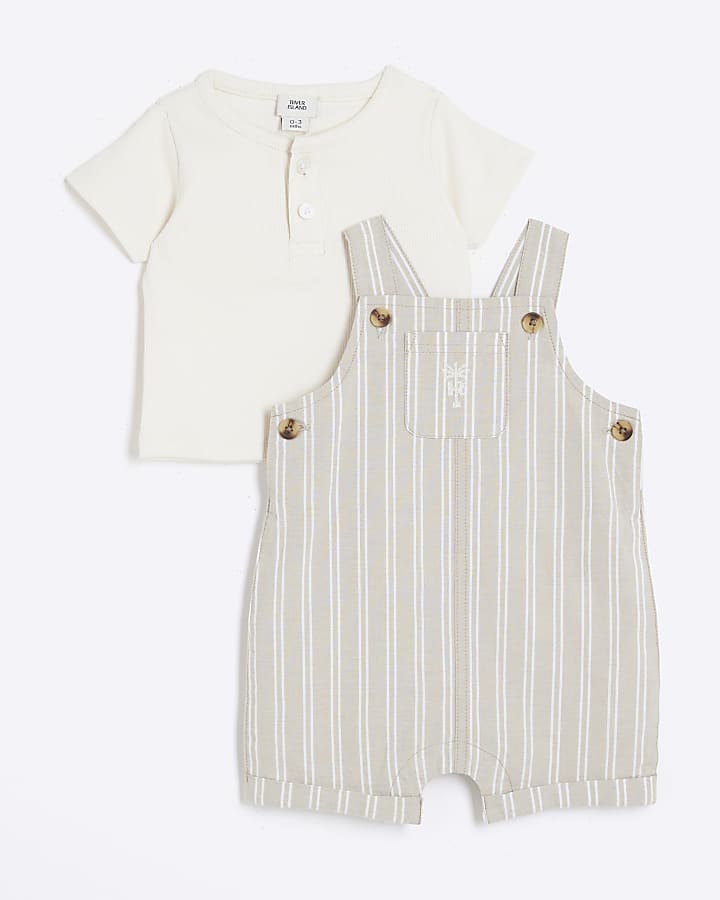 Baby boys beige striped dungarees set