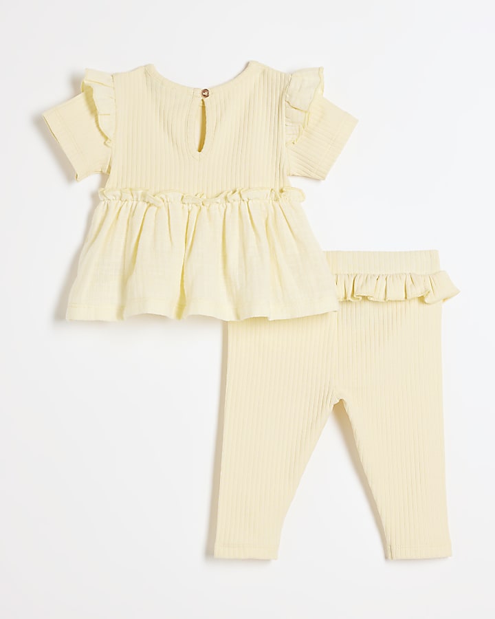 Baby girls yellow ribbed peplum top set