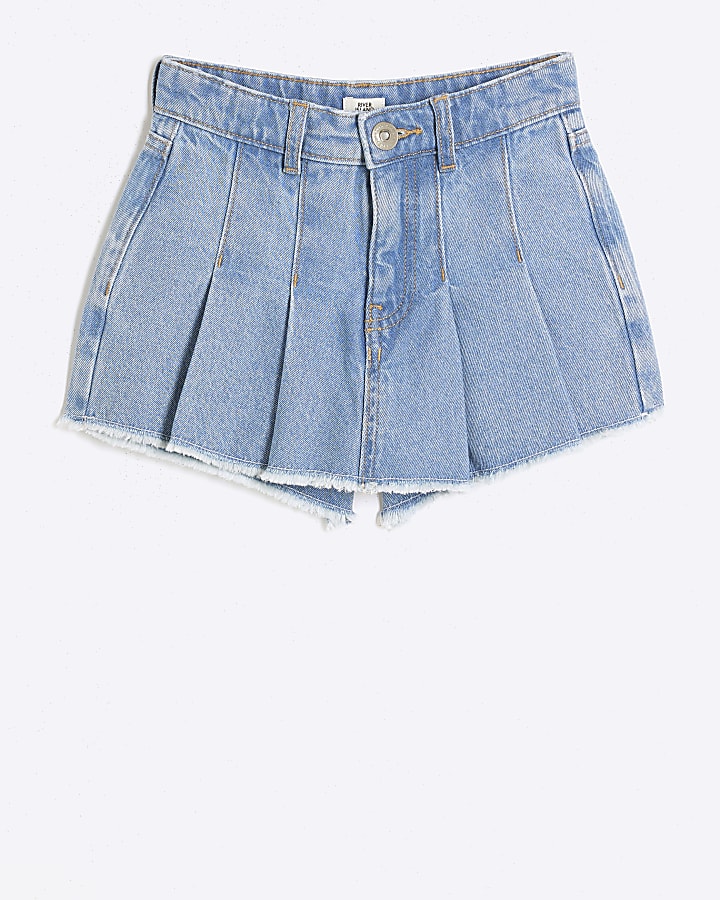 Girls blue pleated denim skort