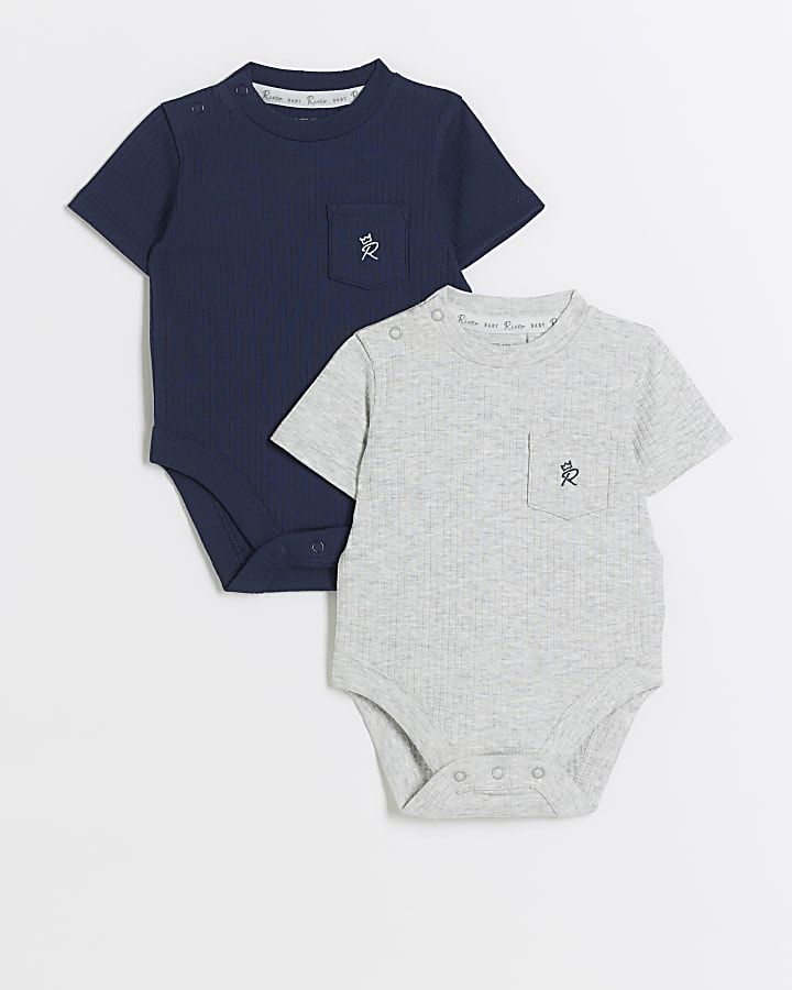 Baby boys navy ribbed bodysuits 2 pack