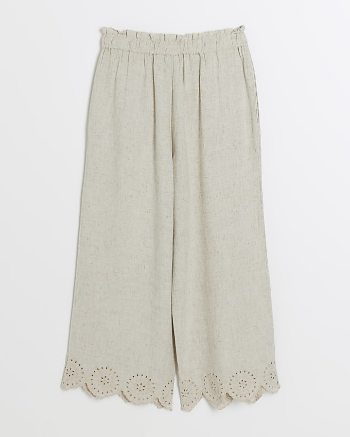 Girls stone linen blend trousers